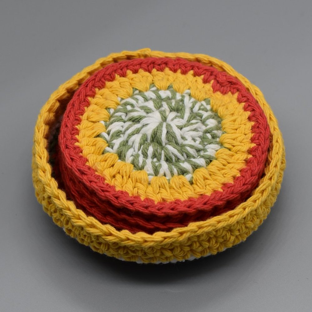 Handcrafted Crochet Coasters Set of four with Matching Basket - Picture 7 of 11